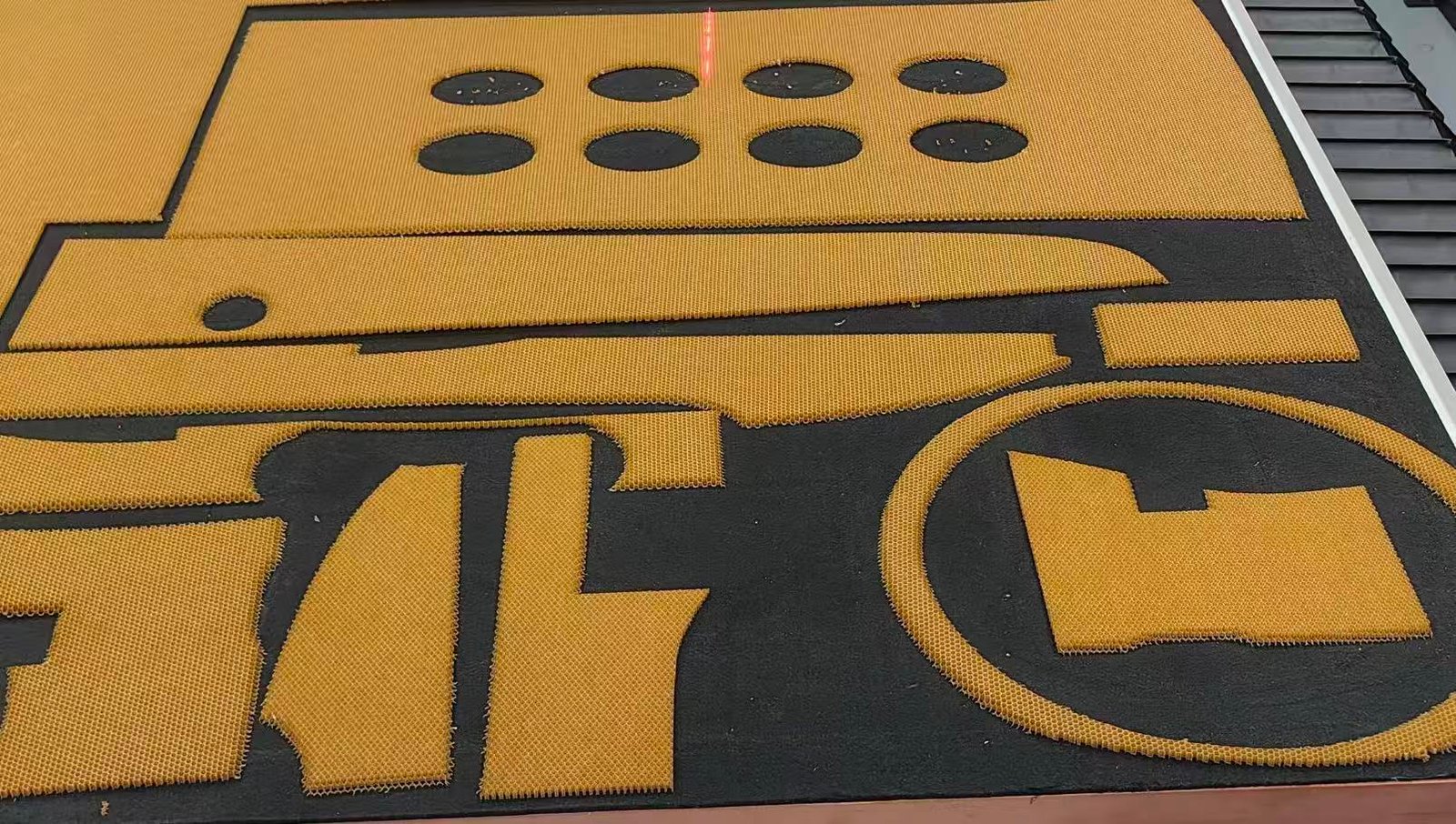 Close-up of machined honeycomb composite parts